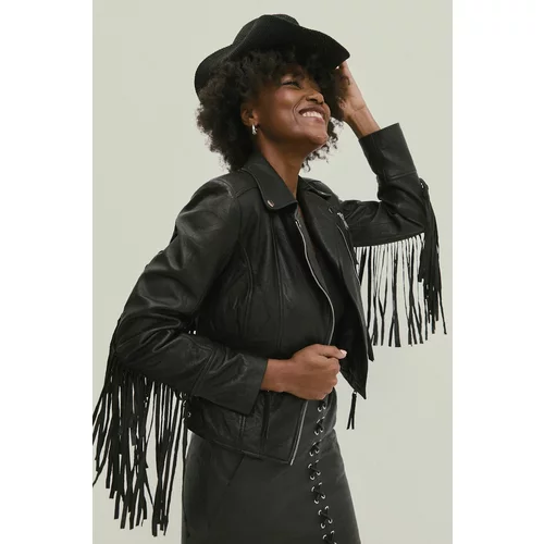 Answear Lab Kožna ramones jakna za žene, boja: crna, za prijelazno razdoblje