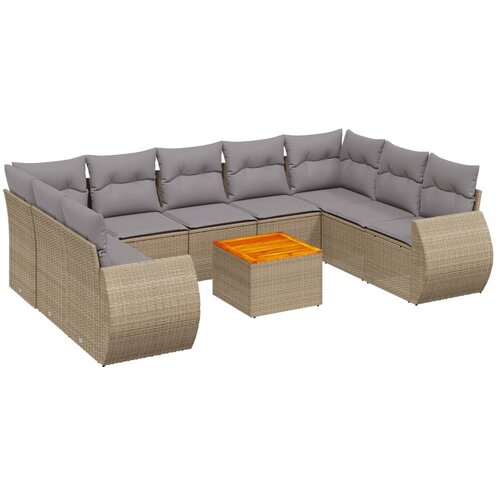  10-dijelni set vrtnih sofa s jastucima bež od poliratana 70 x 62 x 69 cm Slike