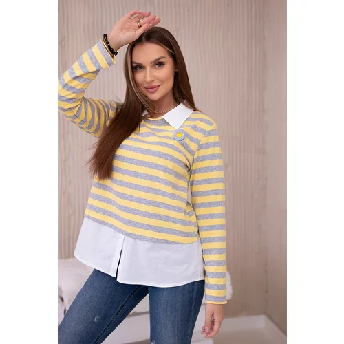 Kesi Striped cotton blouse with collar yellow+grey