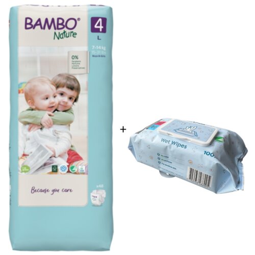 BAMBO, LOVE&CARE BAMBO Pelene Nature Eco-Friendly 5 a44 + Love&Care Vlažne maramice, 100 komada Slike