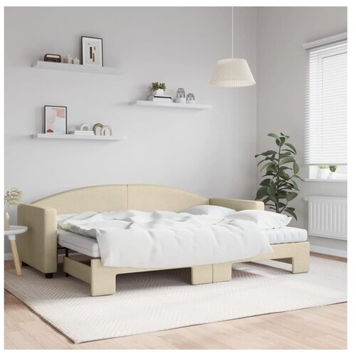 VidaXL Izvlečna dnevna postelja z vzmetnico krem 80x200 cm b Slike