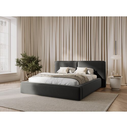 Cosmopolitan Design Siva žametna oblazinjena zakonska postelja s prostorom za shranjevanje in z letvenim dnom 200x200 cm Arendal &amp;ndash; Slike