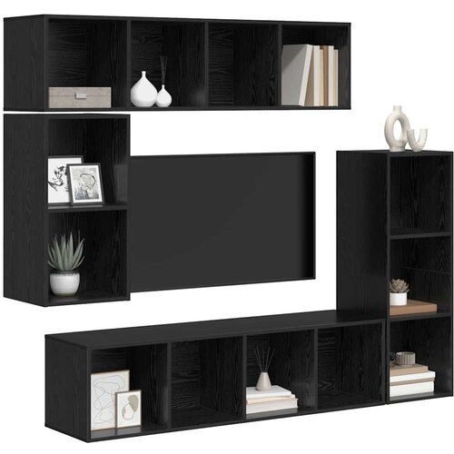  Set TV komoda 4 kom. Crni hrast Konstruirano drvo Crna 37 x 37 x 142,5 cm Slike