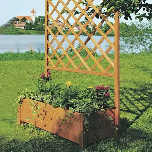  Žardinjera za cvijeće s rešetkastom ogradom, drvena (Vanjska dimenzija (D x Š x V): 105 x 40 x 160 cm, Drvo, Bor)