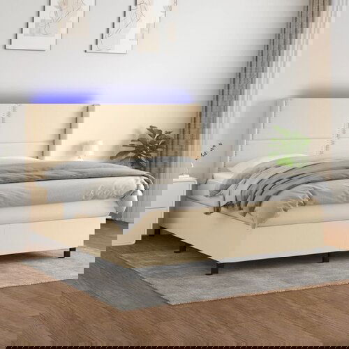  The Living Store Box spring postelja z vzmetnico LED krem 160x200 cm blago - Box Spring Postelja, (21501511) Slike
