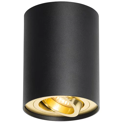 QAZQA Stropni reflektor črn z zlatim vrtljivim in nagibnim - Rondoo up
