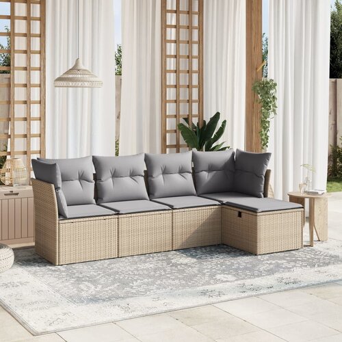 VidaXL 5-dijelni set vrtnih sofa s jastucima bež od poliratana Slike