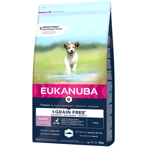 Eukanuba 10 % popust na Grain Free suho pasjo hrano za mladičke! - Grain Free Puppy Small / Medium Breed losos (3 kg)