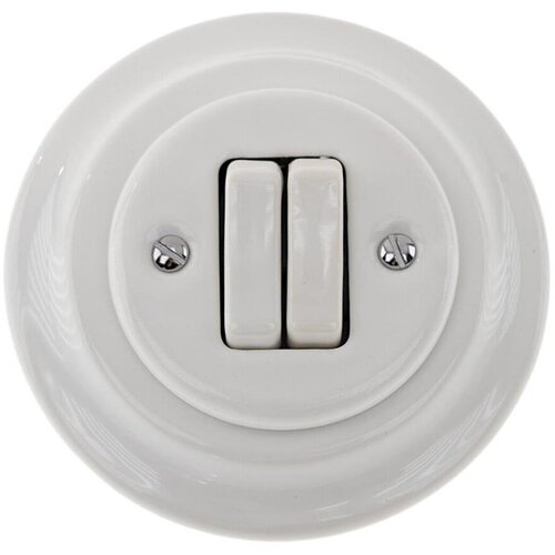  Reblig - Beli porcelanski retro dvostruki prekidač sa ramom br. 5 Cene