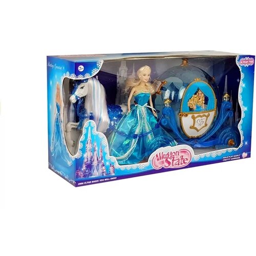 Lean Toys punčka s kočijo konj za krtačenje modra Slike