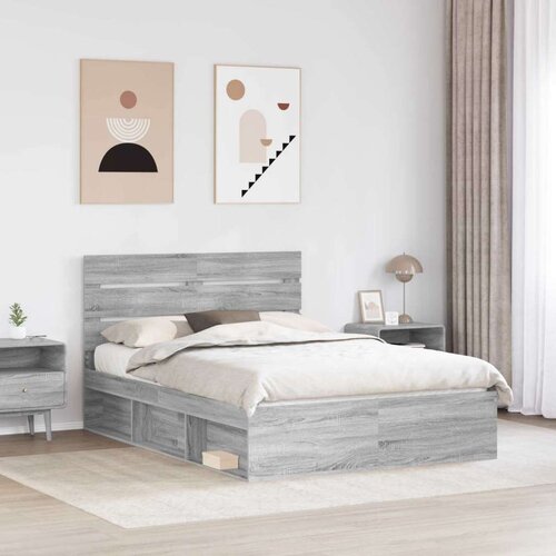  Okvir za krevet s uzglavljem Siva Sonoma 160 x 200 cm Slike