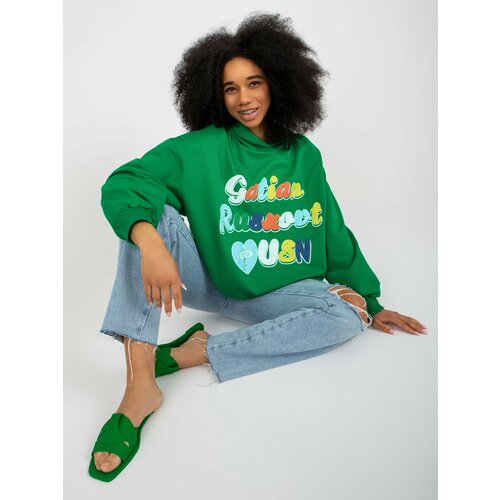 Fashion Hunters Women's green oversize sweatshirt with print Slike