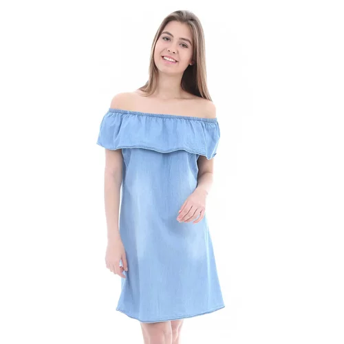 Bigdart 1481 Blue Off-the-Shoulder Denim Dress