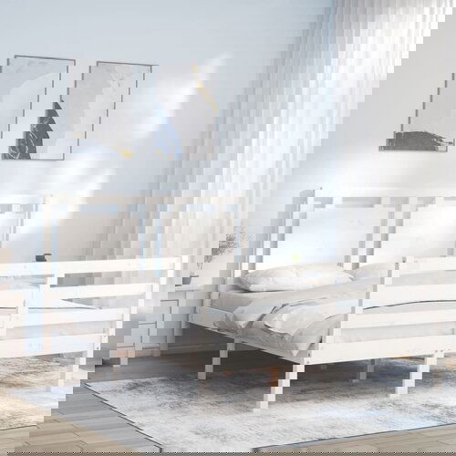 vidaXL Okvir kreveta s uzglavljem bijeli 140 x 190 cm od masivnog drva Cijene