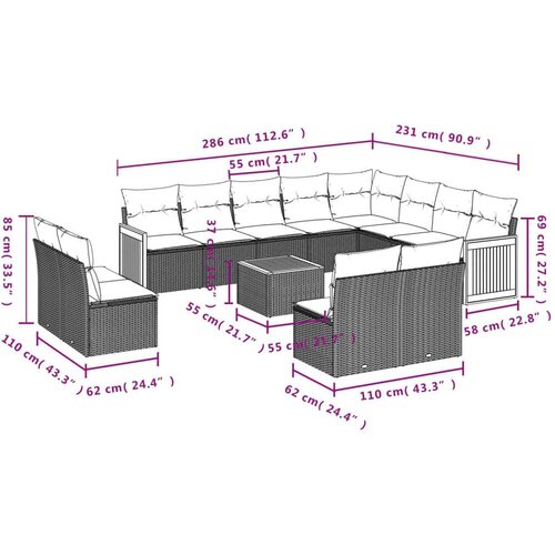 VidaXL 13-dijelni set vrtnih sofa s jastucima poliratan Bež Slike