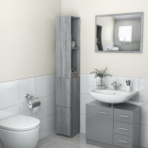 vidaXL Kopalniška omarica siva sonoma 25x25x170 cm konstruiran les Cene