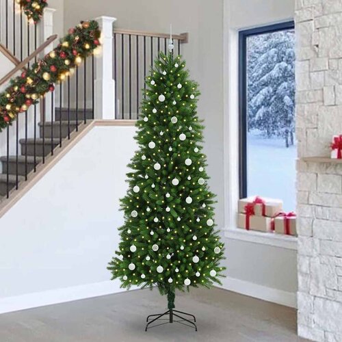 vidaXL Božično drevo med 300 LED z stojalom Zelena 240 cm PE Cene