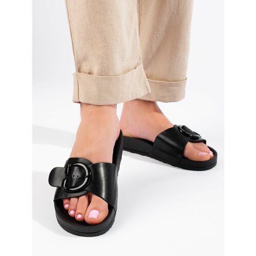 SHELOVET Black slippers with buckle Cene