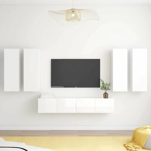  Komplet TV omaric 6-delni visok sijaj bela iverna plošča, (20913588)