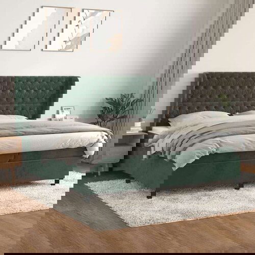  Krevet s oprugama i madracem tamnozeleni 200x200 cm bar&amp;scaron;unasti Slike
