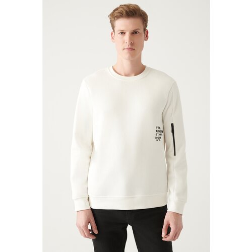 Avva Men's White Crew Neck Printed Standard Fit Regular Fit Sweatshirt Slike
