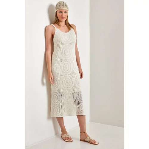 Bianco Lucci Women's Round Patterned Strap Knitwear Dress