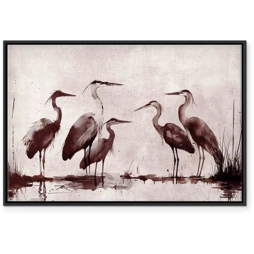  Slika - Herons painted with ink 120x80 U crnom drvenom okviru Slike
