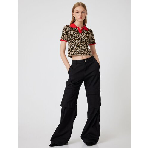 Koton Polo Neck Sweater Leopard Patterned Piping Short Sleeve Slike
