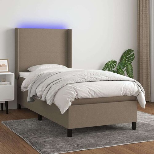  Krevet box spring s madracem LED smeđesivi 100x200 cm tkanina Slike