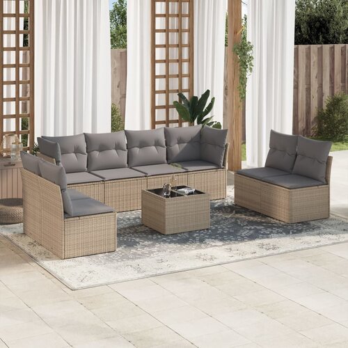 vidaXL 9-dijelni set vrtnih sofa s jastucima bež od poliratana Cijene