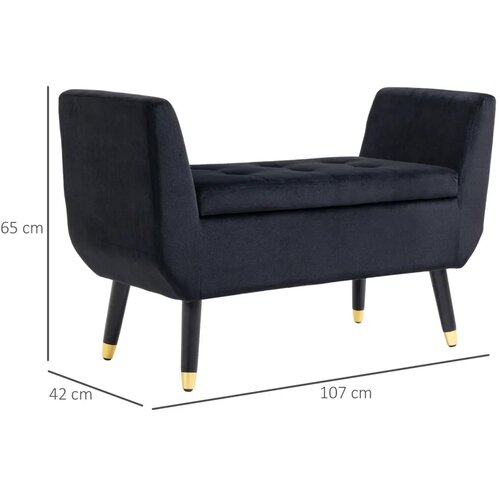  Tapecirana klupa za odlaganje s naslonima za ruke bar&amp;scaron;unasti izgled drvene noge 107x42x65 cm crna Slike