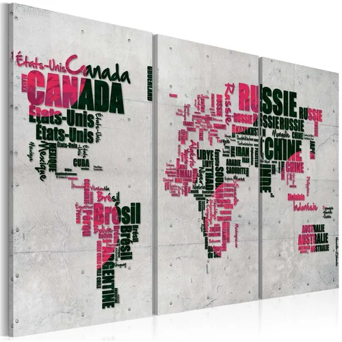  Slika - Map of the World (French language) - triptych 60x40