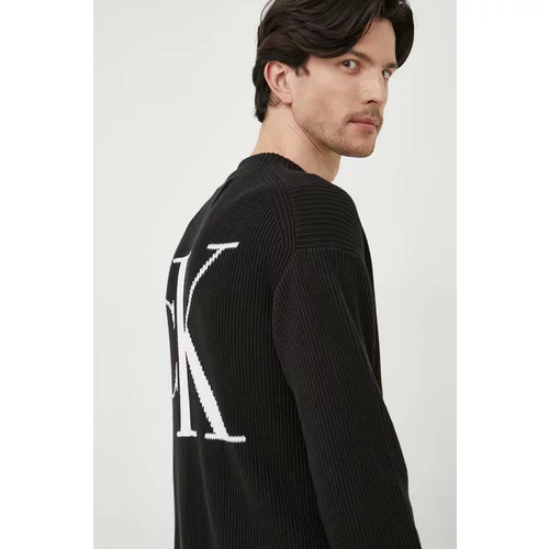 Calvin Klein Jeans Bombažen pulover črna barva