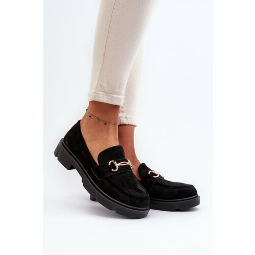 Kesi Women's eco suede loafers with gold trim, black Lighas Slike