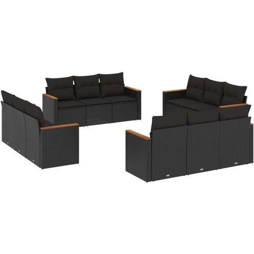  12-dijelni set vrtnih sofa od poliratana s jastucima crni Slike