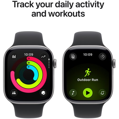 Apple Watch Series 11 GPS 46mm M/L sive MEV44ZR/A Aluminijasto ohi&amp;scaron;je barve, &amp;scaron;portni pa&amp;scaron;cek crne barve Slike