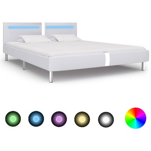  Posteljni okvir LED belo umetno usnje 180x200 cm Slike