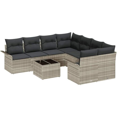 vidaXL 9-dijelni vrtni set sofe s jastučićima svijetlosivi poli ratan, 2-sjedalna vrtna sofa s pohranom i jastučićima svijetlosivi poli ratan Cijene