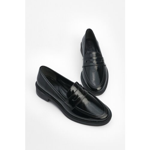 Marjin Celas Black Patent Leather Women's Loafers Casual Shoes Slike