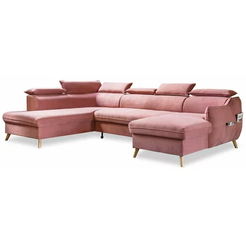 Miuform Svetlo rožnata žametna raztegljiva kotna sedežna garnitura (levi kot/v obliki črke "U") Sweet Harmony –