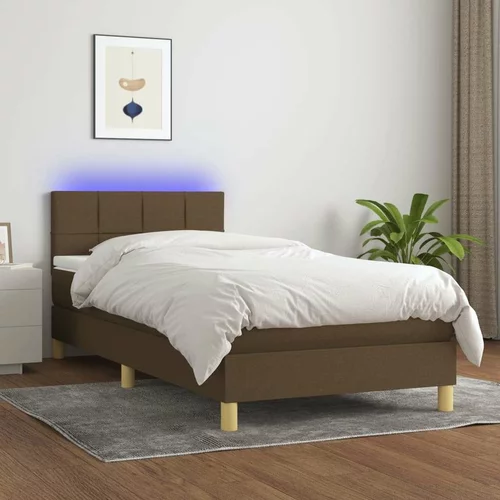  Box spring postelja z vzmetnico LED temno rjava 90x200 cm blago, (20724912)