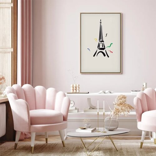  Slika - Black Graphic Drawing of the Eiffel Tower on a Cream Background 40x60 U prirodnom drvenom okviru Slike