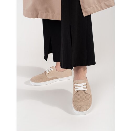 GOODIN Beige openwork sneakers made of natural leather Slike