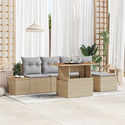 vidaXL Set vrtnih sofa Set od 6 Bež, Siva Ratan, Poliester Cijene