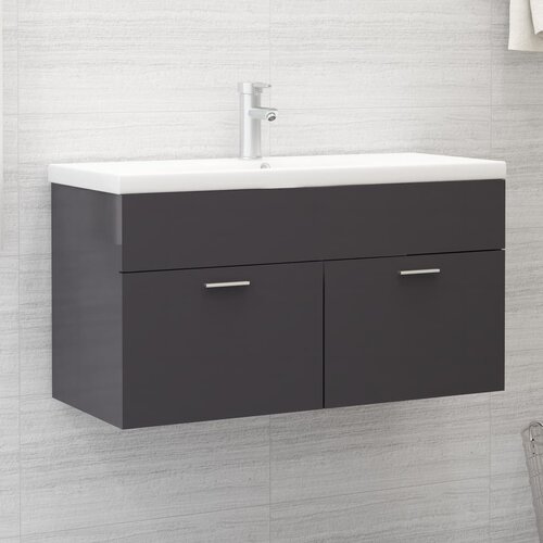 VidaXL Omarica za umivalnik visok sijaj siva 90x38,5x46 cm iverna pl., (20676676) Slike