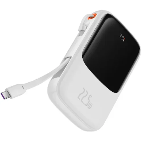 Power Bank BASEUS QPow – 10 000mAh LCD Quick Charge PD 22,5W with cable to Type C white PPQD020102