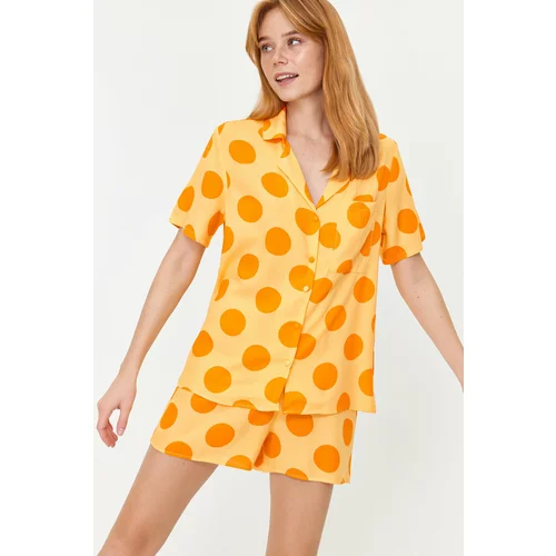 Trendyol Yellow Multi-Colored Polka Dot Viscose Shirt-Shorts Woven Pajama Set