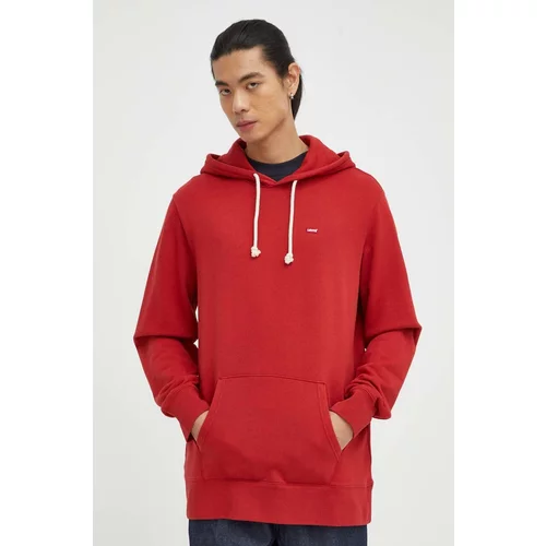 Levi's Bombažen pulover moška, rdeča barva, s kapuco