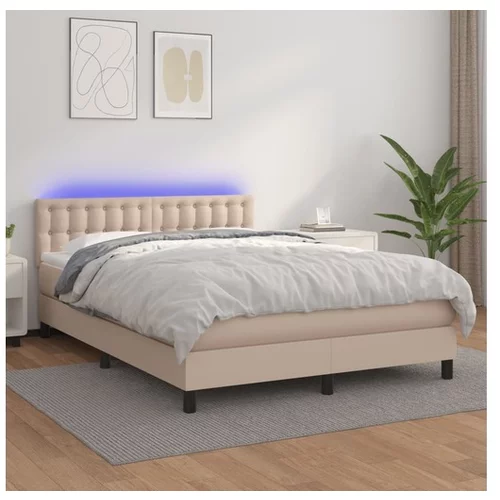  Box spring postelja z vzmetnico LED kapučino 140x200 cm