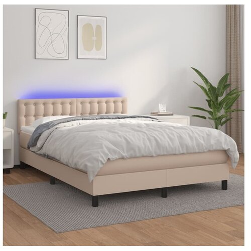  Krevet box spring madrac LED cappuccino 140x200cm umjetna koža Cene